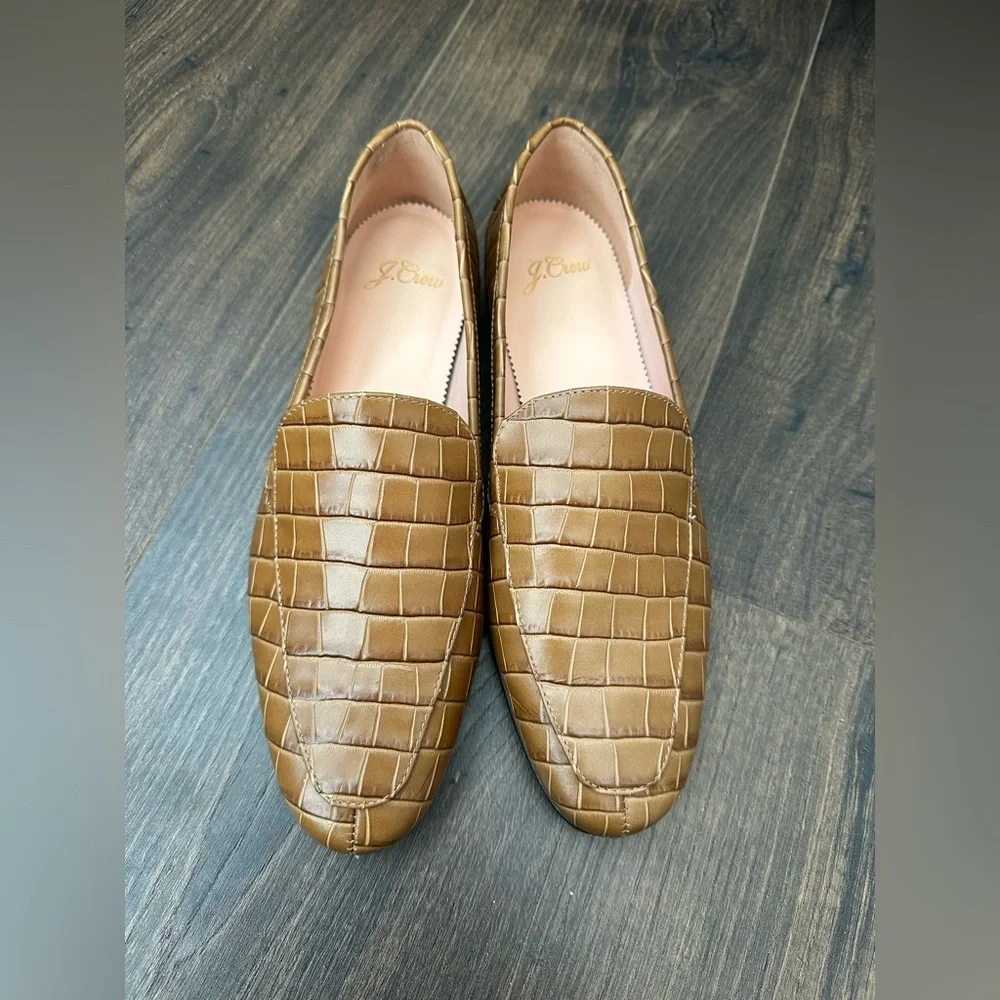 J. Crew Croc Embossed Leather Smoking Slipper Loafer Dark Cedar Size 8